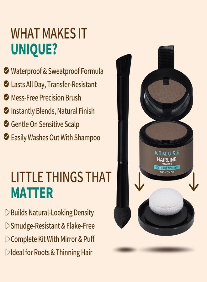 KIMUSE Hairline Powder, Root Touch Up Hair Color, Instantly Conceals Hair Loss, Bald Spot Thin Hair Powder with Dual-ended Hairline Brush for Women and Men, Transfer-proof & Sweat-proof - Image 3